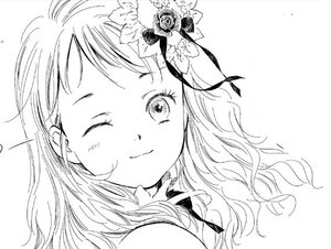 Rating: Safe Score: 0 Tags: 1girl ;) blush flower greyscale hair_flower hair_ornament image kanaria long_hair looking_at_viewer monochrome one_eye_closed rose smile solo traditional_media User: admin