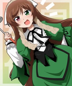 Rating: Safe Score: 0 Tags: 1girl :d black_ribbon brown_hair dress frills green_dress green_eyes heterochromia image long_hair long_sleeves neck_ribbon open_mouth red_eyes ribbon smile solo suiseiseki very_long_hair User: admin