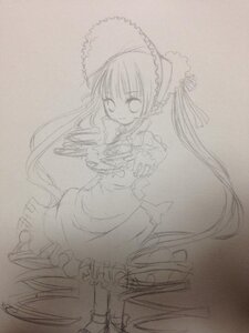 Rating: Safe Score: 0 Tags: 1girl dress frills full_body image long_hair long_sleeves looking_at_viewer monochrome photo shinku sketch smile solo standing traditional_media twintails very_long_hair User: admin