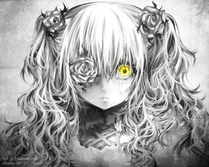 Rating: Safe Score: 0 Tags: 1girl eyepatch flower hair_flower hair_ornament image kirakishou long_hair looking_at_viewer monochrome rose solo spot_color tears yellow_eyes User: admin