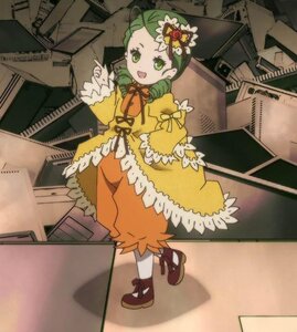 Rating: Safe Score: 0 Tags: 1girl bow dress drill_hair flower frilled_sleeves frills full_body green_eyes green_hair hair_ornament image kanaria long_sleeves open_mouth orange_dress shoes smile solo standing twin_drills wide_sleeves yellow_dress User: admin
