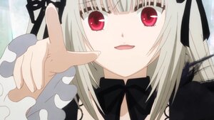 Rating: Safe Score: 0 Tags: 1girl bangs black_ribbon detached_collar dress frills hair_ribbon image long_sleeves looking_at_viewer open_mouth red_eyes ribbon silver_hair smile solo suigintou User: admin