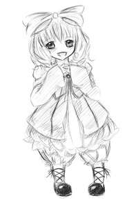 Rating: Safe Score: 0 Tags: 1girl :d blush dress full_body greyscale hinaichigo image long_sleeves looking_at_viewer monochrome open_mouth short_hair sketch smile solo standing white_background User: admin