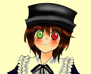Rating: Safe Score: 0 Tags: 1girl black_headwear blush brown_hair closed_mouth frills green_eyes hat heterochromia image looking_at_viewer red_eyes ribbon short_hair simple_background solo souseiseki upper_body yellow_background User: admin