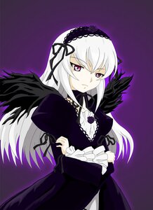 Rating: Safe Score: 0 Tags: 1girl artist_request black_dress black_wings brooch cowboy_shot detached_collar dress frilled_sleeves frills gem hairband image jewelry juliet_sleeves lolita_hairband long_hair long_sleeves looking_afar looking_at_viewer pink_eyes puffy_sleeves purple_background ribbon rozen_maiden silver_hair simple_background solo suigintou wings User: admin