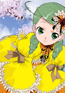 Rating: Safe Score: 0 Tags: 1girl ahoge bow cherry_blossoms dress drill_hair flower frills green_eyes green_hair hair_ornament image kanaria long_hair long_sleeves smile solo twin_drills yellow_dress User: admin