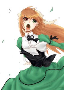 Rating: Safe Score: 0 Tags: 1girl brown_hair commentary_request confetti dress frills green_dress green_eyes headdress heterochromia highres image leaf long_hair long_sleeves open_mouth red_eyes rozen_maiden shouting solo suiseiseki tears tommy_bell User: admin