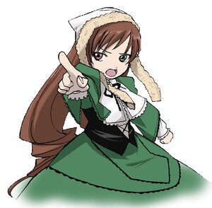 Rating: Safe Score: 0 Tags: 1girl brown_hair dress frills green_dress green_eyes heterochromia image long_hair long_sleeves looking_at_viewer open_mouth red_eyes ribbon simple_background solo suiseiseki very_long_hair white_background User: admin