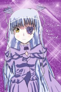 Rating: Safe Score: 0 Tags: 1girl barasuishou dress flower image long_hair long_sleeves looking_at_viewer purple_background purple_theme ribbon rose solo sparkle User: admin