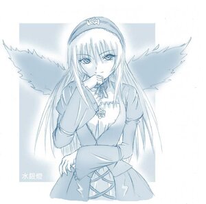 Rating: Safe Score: 0 Tags: 1girl angel_wings black_wings blue_theme closed_mouth dress feathered_wings flower frills hairband image long_hair long_sleeves looking_at_viewer monochrome ribbon rose smile solo suigintou very_long_hair wings User: admin