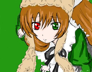 Rating: Safe Score: 0 Tags: 1girl bangs brown_hair dress frills green_background green_dress green_eyes heterochromia image long_hair long_sleeves looking_at_viewer red_eyes simple_background solo suiseiseki upper_body User: admin