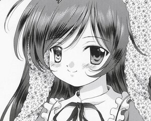 Rating: Safe Score: 0 Tags: 1girl blush closed_mouth flower frills greyscale image long_hair looking_at_viewer monochrome portrait smile solo suiseiseki User: admin