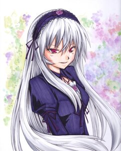 Rating: Safe Score: 0 Tags: 1girl dress flower frills hairband image juliet_sleeves long_hair long_sleeves looking_at_viewer puffy_sleeves purple_flower silver_hair smile solo suigintou upper_body very_long_hair User: admin