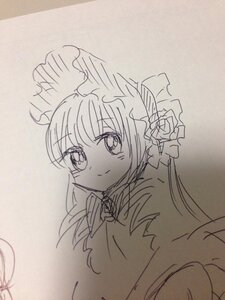 Rating: Safe Score: 0 Tags: 1girl blush eyebrows_visible_through_hair flower hat image long_hair looking_at_viewer monochrome shinku sketch smile solo traditional_media User: admin