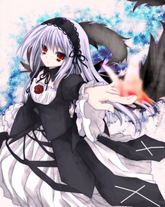 Rating: Safe Score: 0 Tags: 1girl black_ribbon black_wings detached_collar dress expressionless flower frills hairband image long_hair long_sleeves looking_at_viewer red_eyes ribbon rose silver_hair solo suigintou wings User: admin