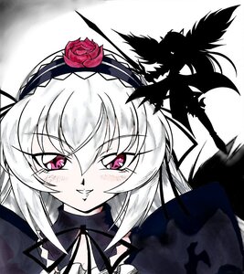 Rating: Safe Score: 3 Tags: 1girl auto_tagged blush dress eyebrows_visible_through_hair flower grin hairband image long_hair looking_at_viewer pink_eyes red_flower red_rose rose smile solo suigintou thorns white_hair User: admin