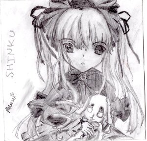 Rating: Safe Score: 0 Tags: 1girl image long_hair looking_at_viewer monochrome shinku sketch solo User: admin