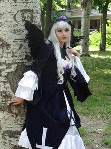 Rating: Safe Score: 0 Tags: 1girl bangs black_dress dress flower gothic_lolita lips lolita_fashion long_hair long_sleeves looking_at_viewer outdoors solo standing suigintou wings User: admin