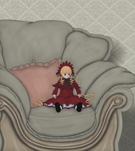 Rating: Safe Score: 0 Tags: 1girl blonde_hair blue_eyes bonnet bow dress frills image long_hair long_sleeves looking_at_viewer minigirl red_dress shinku sitting solo teacup twintails User: admin