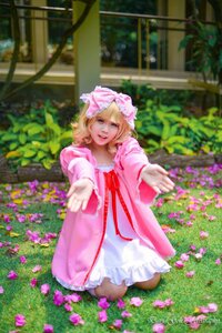 Rating: Safe Score: 0 Tags: 1girl blonde_hair blurry day depth_of_field dress flower grass hinaichigo outdoors outstretched_arm outstretched_arms outstretched_hand pink_dress reaching reaching_out solo watermark User: admin
