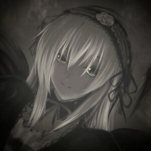 Rating: Safe Score: 0 Tags: 1girl closed_mouth dress flower frills greyscale hairband image long_hair looking_at_viewer monochrome rose simple_background smile solo suigintou white_background User: admin