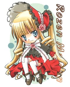 Rating: Safe Score: 0 Tags: 1girl blonde_hair blue_eyes blush bonnet bow dress drill_hair flower image long_hair long_sleeves pink_flower pink_rose rose shinku shoes sitting solo thighhighs twin_drills twintails very_long_hair white_legwear User: admin