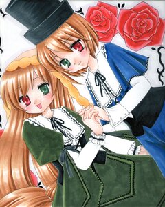 Rating: Safe Score: 0 Tags: 2girls :d blush brown_hair dress flower frills green_dress green_eyes hat head_scarf heterochromia holding_hands image interlocked_fingers long_hair long_sleeves looking_at_viewer marker_(medium) multiple_girls open_mouth pair red_eyes red_flower red_rose rose short_hair siblings sisters smile souseiseki suiseiseki top_hat traditional_media twins very_long_hair User: admin