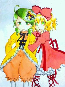 Rating: Safe Score: 0 Tags: 2girls ahoge blonde_hair bow dress frills green_eyes green_hair hair_ornament hina_ichigo hinaichigo image kanaria multiple_girls pair ribbon short_hair smile yellow_dress User: admin