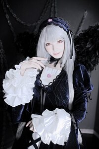 Rating: Safe Score: 0 Tags: 1girl dress flower frills gothic_lolita hairband lolita_fashion long_hair long_sleeves looking_at_viewer red_eyes rose smile solo suigintou upper_body wide_sleeves User: admin