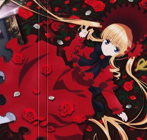 Rating: Safe Score: 0 Tags: 1girl blonde_hair blue_eyes bow bowtie dress drill_hair flower image long_hair lying petals red_dress red_flower red_rose rose shinku solo User: admin