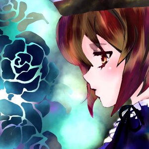 Rating: Safe Score: 0 Tags: 1girl blue_fire brown_eyes brown_hair dress frills from_side hat image multicolored_hair profile short_hair solo souseiseki User: admin