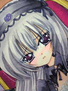 Rating: Safe Score: 0 Tags: 1girl black_ribbon eyebrows_visible_through_hair frills hair_ribbon image long_hair looking_at_viewer marker_(medium) portrait purple_eyes ribbon simple_background solo suigintou traditional_media User: admin