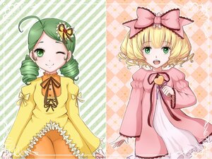 Rating: Safe Score: 0 Tags: 2girls ahoge argyle argyle_background blonde_hair bow dress drill_hair green_eyes green_hair hina_ichigo hinaichigo image kanaria multiple_girls one_eye_closed open_mouth pair pink_bow ribbon short_hair smile twin_drills twintails User: admin