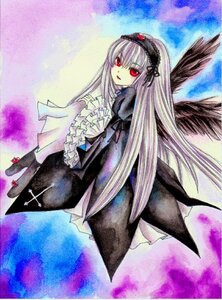 Rating: Safe Score: 0 Tags: 1girl auto_tagged black_wings boots dress flower frilled_sleeves frills full_body hairband image long_hair long_sleeves looking_at_viewer red_eyes rose solo suigintou traditional_media very_long_hair watercolor_(medium) wings User: admin
