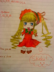 Rating: Safe Score: 0 Tags: 1girl blonde_hair blue_eyes bonnet bow bowtie dress drill_hair flower full_body image long_hair long_sleeves looking_at_viewer red_dress rose shinku solo User: admin