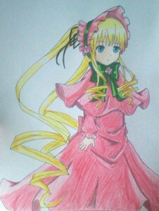 Rating: Safe Score: 0 Tags: 1girl blonde_hair blue_eyes bonnet bow bowtie dress drill_hair image long_hair long_sleeves looking_at_viewer red_dress shinku solo standing traditional_media twintails very_long_hair User: admin