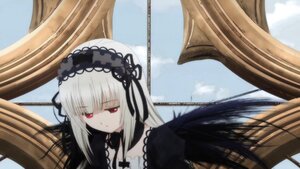 Rating: Safe Score: 0 Tags: 1girl bangs black_ribbon black_wings detached_collar dress flower frills hairband image long_hair long_sleeves red_eyes silver_hair sky solo suigintou wings User: admin