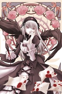 Rating: Safe Score: 0 Tags: 1girl blood dress flower frills hairband image long_hair long_sleeves pink_eyes pink_flower red_eyes rose solo suigintou wings User: admin