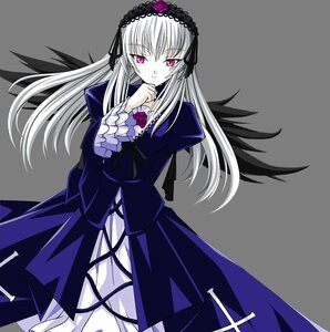 Rating: Safe Score: 0 Tags: 1girl black_wings dress flower frills hairband image long_hair long_sleeves looking_at_viewer pink_eyes ribbon rose silver_hair solo suigintou wings User: admin