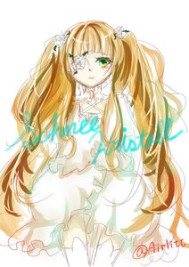 Rating: Safe Score: 0 Tags: 1girl blonde_hair dress flower frills green_eyes hair_flower hair_ornament image kirakishou long_hair solo striped twintails vertical_stripes very_long_hair white_dress User: admin