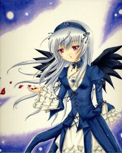 Rating: Safe Score: 0 Tags: 1girl auto_tagged black_wings choker cross dress flower frills full_moon hairband image long_hair long_sleeves looking_at_viewer moon night night_sky petals red_eyes rose silver_hair sky solo star_(sky) starry_sky suigintou traditional_media wings User: admin