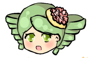 Rating: Safe Score: 0 Tags: 1girl :d bangs blush chibi eyebrows_visible_through_hair flower green_eyes green_hair hair_flower hair_ornament image kanaria looking_at_viewer no_humans open_mouth shadow simple_background smile solo striped white_background User: admin
