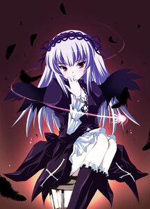 Rating: Safe Score: 0 Tags: 1girl black_wings blush doll_joints dress feathers frills hairband image joints long_hair long_sleeves looking_at_viewer purple_eyes red_eyes ribbon rozen_maiden shinshin silver_hair sitting solo suigintou white_hair wings User: admin