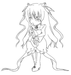 Rating: Safe Score: 0 Tags: 1girl barasuishou boots dress food full_body greyscale image long_hair long_sleeves monochrome simple_background solo standing striped twintails very_long_hair User: admin