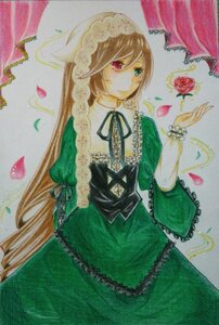 Rating: Safe Score: 0 Tags: 1girl blue_eyes brown_hair dress flower frills green_dress heterochromia image long_hair long_sleeves looking_at_viewer marker_(medium) petals red_eyes ribbon rose rose_petals solo suiseiseki traditional_media very_long_hair watercolor_(medium) User: admin