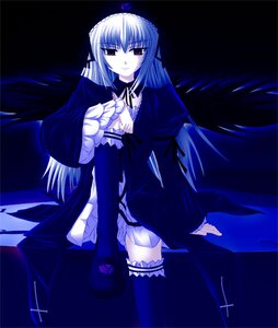 Rating: Safe Score: 0 Tags: 1girl artist_request black_dress black_legwear black_wings closed_mouth detached_collar dress expressionless frilled_sleeves frills hair_between_eyes hairband image leg_garter lolita_hairband long_hair long_sleeves looking_at_viewer pumps ribbon rozen_maiden silver_hair sitting solo suigintou thighhighs very_long_hair wings User: admin