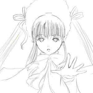 Rating: Safe Score: 0 Tags: 1girl bangs closed_mouth eyebrows_visible_through_hair image long_hair long_sleeves looking_at_viewer monochrome parted_lips ribbon shinku simple_background sketch solo upper_body veil white_background User: admin