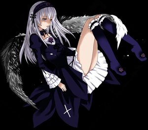 Rating: Safe Score: 0 Tags: 1girl black_wings boots detached_collar dress frills full_body hairband half-closed_eyes image knee_boots kneehighs long_hair long_sleeves looking_at_viewer puffy_sleeves silver_hair sitting solo suigintou wings User: admin