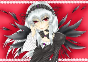 Rating: Safe Score: 0 Tags: 1girl black_dress black_ribbon black_wings detached_collar dress flower frills hairband image juliet_sleeves long_hair long_sleeves looking_at_viewer puffy_sleeves red_background red_eyes silver_hair solo suigintou upper_body wings User: admin