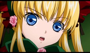 Rating: Safe Score: 0 Tags: 1girl :o blonde_hair blue_eyes bow close-up face flower hair_ribbon image letterboxed long_hair open_mouth parody pink_rose portrait ribbon rose shinku sidelocks solo style_parody twintails User: admin